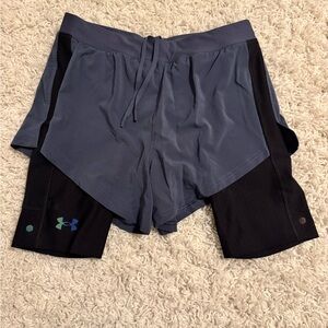 Under Armour Dual-Layer Gray and Black RUSH Shorts